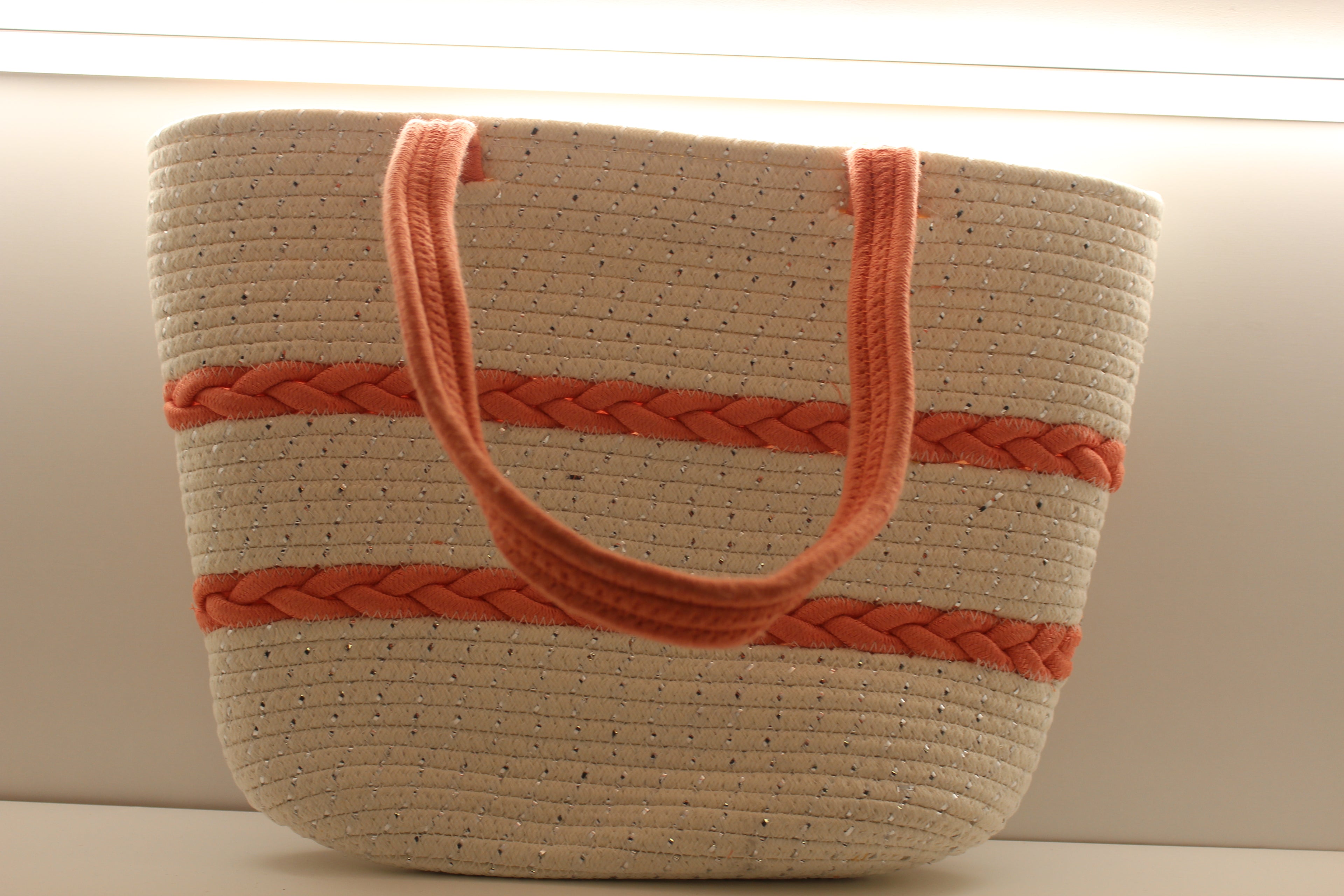 Large coral & white beach bags